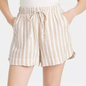 Women's High-Rise Linen Pull-On Shorts - Tan Striped